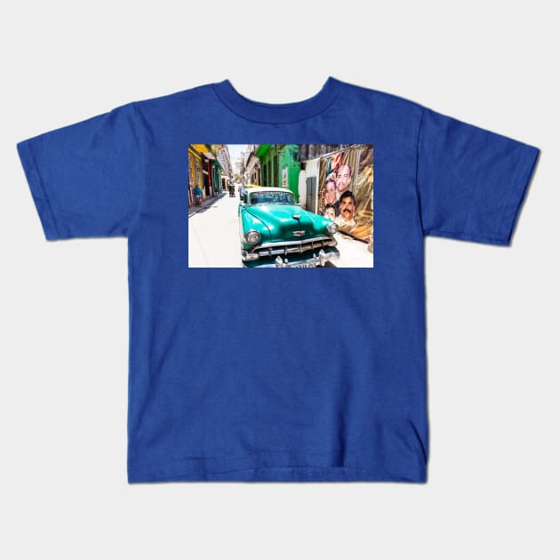 La Havana, Green Car In Cuba Kids T-Shirt by tommysphotos